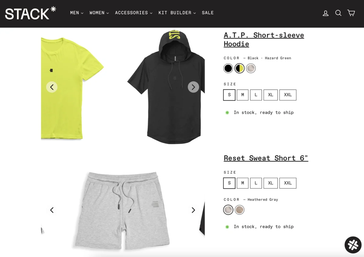 Kit Builder mix-and-match interface on Stack Athletics